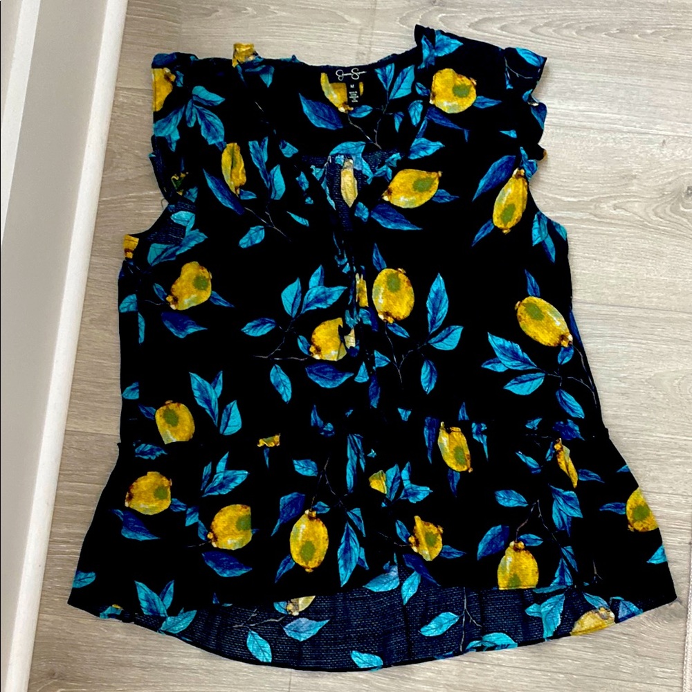 Jessica Simpson lemon Floral Sleeveless Top - Black and Yellow